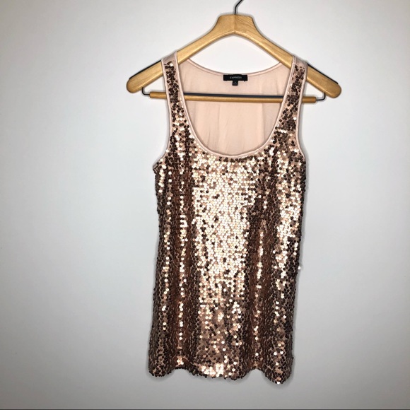 Express Tops - Express Gold Sequin Tank Top Small